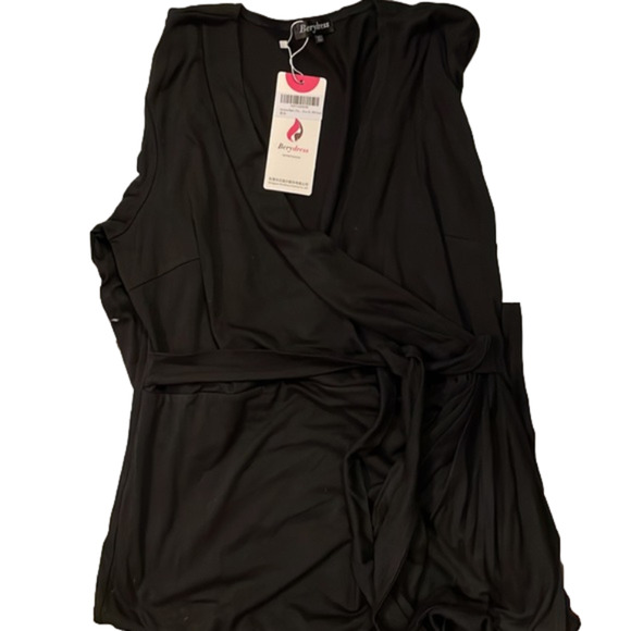 BERYDRESS Women's Classic 3/4 Sleeve V Neck Sheath Black Wrap Dress XL NWT - Picture 2 of 4